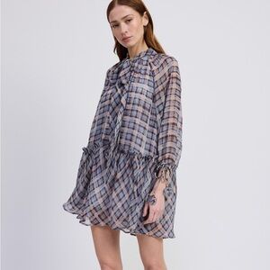 En Saison Plaid Dress in Blue and Brown